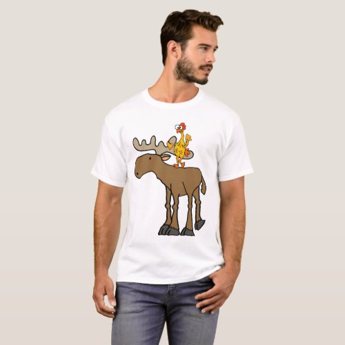 Funny Rubber Chicken Riding Moose Cartoon T_Shirt