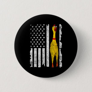Funny Rubber Chicken Vintage American Us Flag Men Button