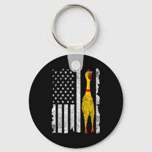 Funny Rubber Chicken Vintage American Us Flag Men Keychain