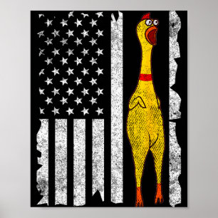 Funny Rubber Chicken Vintage American Us Flag Men Poster