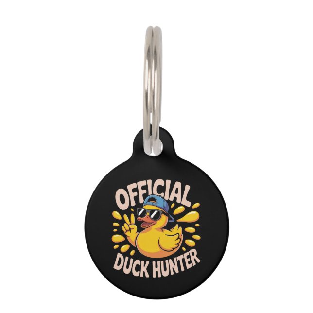 Funny Rubber Duck Hunting Cruise Squad Laughs Pet ID Tag (Front)