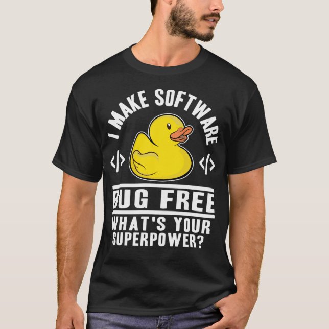 Funny Rubber Duck Superpower Programmer Nerd black T-Shirt (Front)