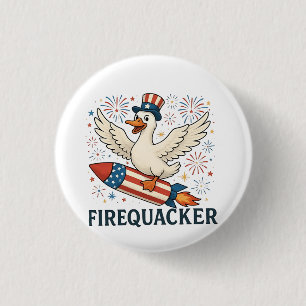 Funny Rubber Duck USA Patriotic Firequacker 4th Button