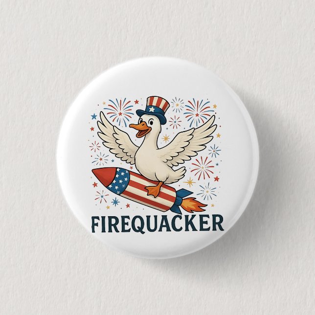 Funny Rubber Duck USA Patriotic Firequacker 4th Button (Front)