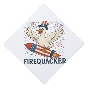 Funny Rubber Duck USA Patriotic Firequacker 4th Graduation Cap Topper