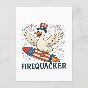 Funny Rubber Duck USA Patriotic Firequacker 4th Holiday Postcard