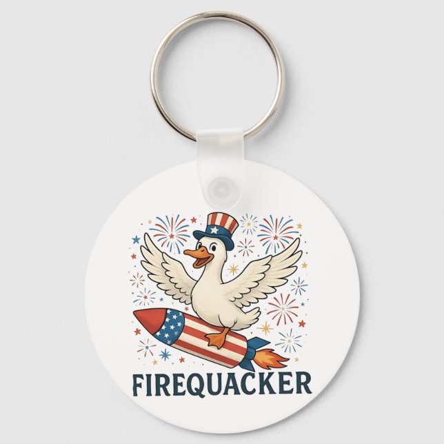 Funny Rubber Duck USA Patriotic Firequacker 4th Keychain (Front)