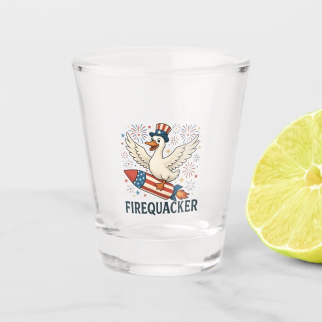 Funny Rubber Duck USA Patriotic Firequacker 4th Shot Glass (Front)