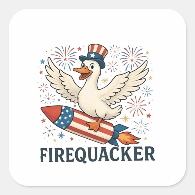Funny Rubber Duck USA Patriotic Firequacker 4th Square Sticker (Front)