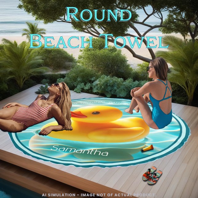 Funny Rubber Duckie Influencer Personalized Round  Beach Towel (Creator Uploaded)