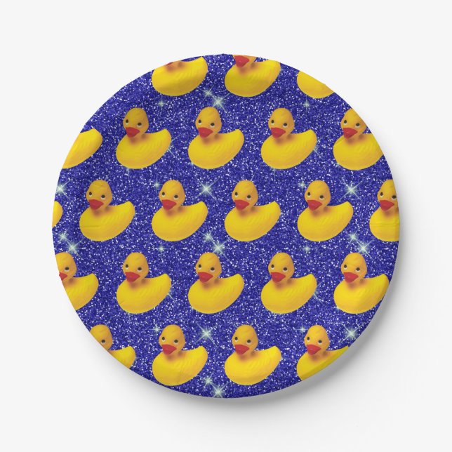Funny Rubber Ducks Yellow Duckie Farm Animal Lover Paper Plates (Front)