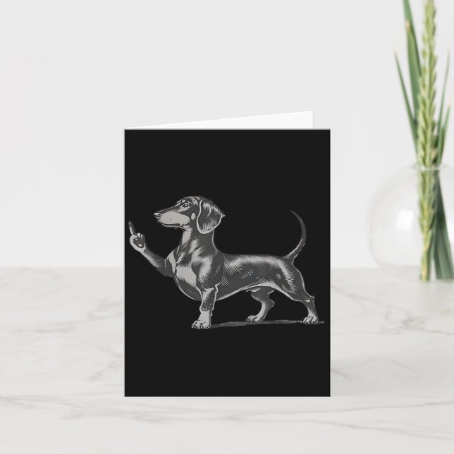 Funny Rude Black Dachshund Dog Meme Middle Finger  Card (Front)