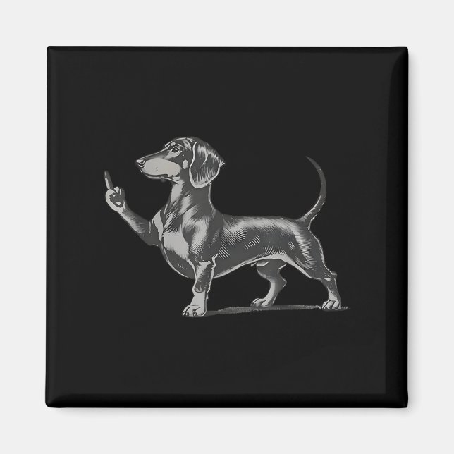Funny Rude Black Dachshund Dog Meme Middle Finger  Magnet (Front)