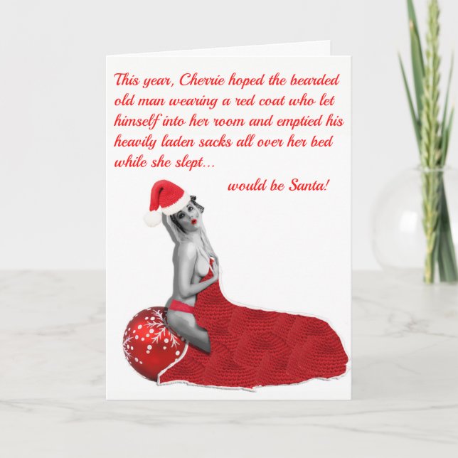 Funny Rude Risqué Humorous Pinup Christmas Card (Front)