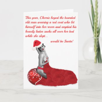 Funny Rude Risqué Humorous Pinup Christmas Card 02 by Miss_Cherrie_Pin_Up at Zazzle