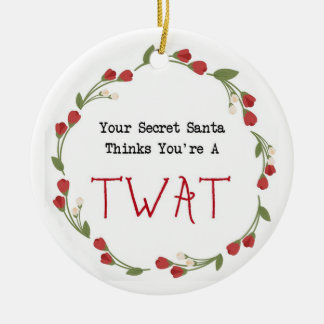 Funny rude swearing secret santa christmas tree ceramic ornament
