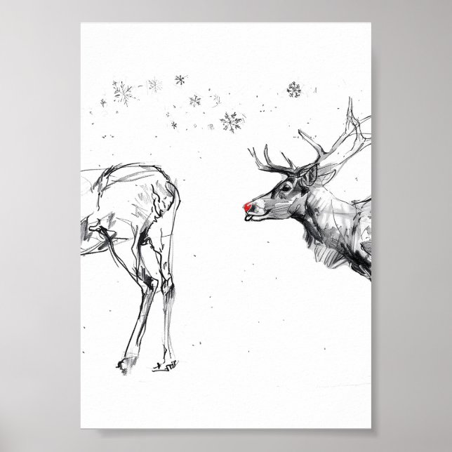 Funny Rudolf Reindeer Christmas Love Poster (Front)