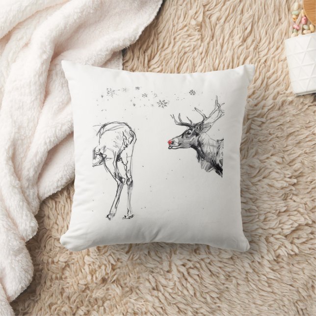 Funny Rudolf Reindeer Christmas Love Throw Pillow (Blanket)