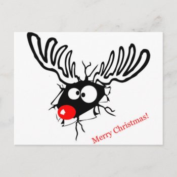 Funny Rudolf The Christmas Reindeer Cracked Wall Holiday Postcard by storechichi at Zazzle