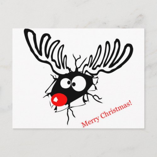 Funny Rudolf the Christmas Reindeer cracked wall Holiday Postcard