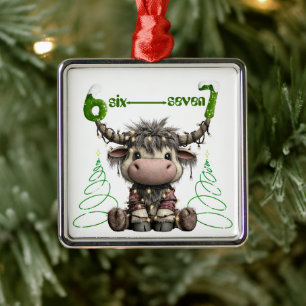 Funny Rudolf Trees Antlers Six Seven Christmas  Metal Ornament