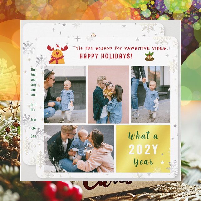 Funny Rudolph 4 Photos Collage Happy Holidays Cute Holiday Card (Cute Funny Rudolph Pawsitive Vibes Happy Holidays 'Tis the Season 4 Photos Golden What a Year Letter)