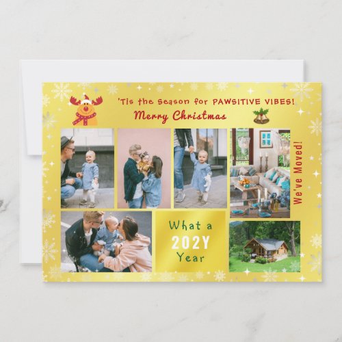 Funny Rudolph 7 Photos Collage Weve Moved Golden Holiday Card