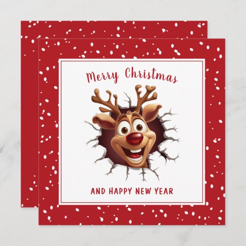 Funny Rudolph breaking through Card Red Christmas