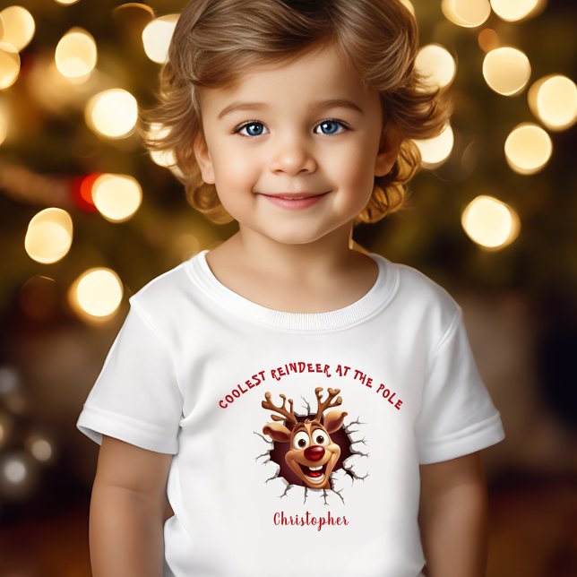 Funny Rudolph breaking through Name Christmas Toddler T-shirt (Funny Rudolph breaking through Christmas Toddler T-shirt)