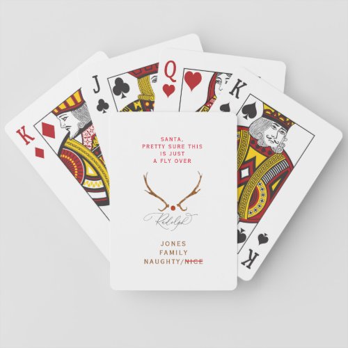 Funny Rudolph Naughty or Nice Family Name Poker Cards