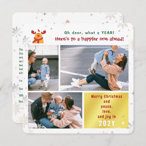 Funny Rudolph Oh Deer Peace Love Joy 3 Photos Cute Holiday Card