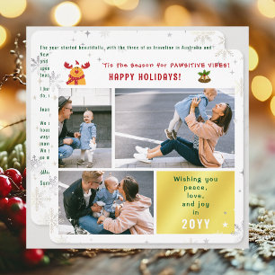Funny Rudolph Peace Love Joy Cute Elegant 3 Photos Holiday Card