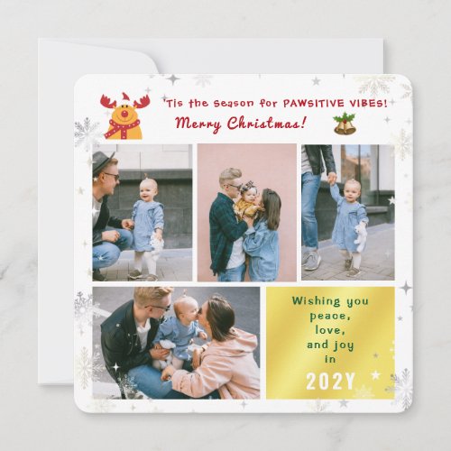 Funny Rudolph Peace Love Joy Modern Photo Collage Holiday Card