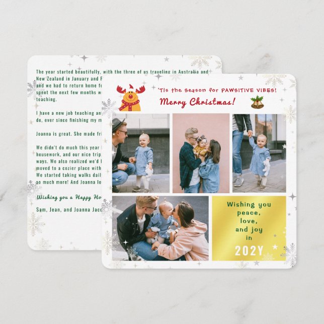Funny Rudolph Peace Love Joy Photos Elegant Merry Holiday Card (Front/Back)