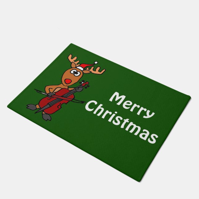 Funny Rudolph Playing Cello Christmas Doormat (Angled)