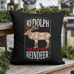 Funny Rudolph Red Meat Reindeer Holiday Throw Pillow