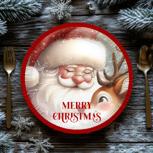 Funny Rudolph Red Nose Cartoon Christmas Paper Plates