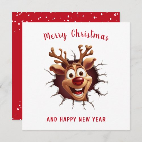 Funny Rudolph Reindeer breaking through Christmas Card
