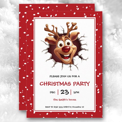Funny Rudolph Reindeer Christmas Party Invitation