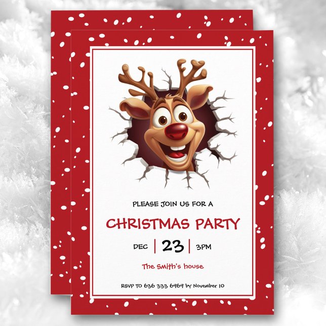Funny Rudolph Reindeer Christmas Party Invitation (Funny Rudolph Reindeer Christmas Party Invitation)