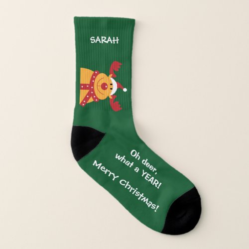 Funny Rudolph Reindeer Personalized Name Christmas Socks