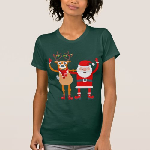 Funny Rudolph Reindeer Santa Green T_Shirt