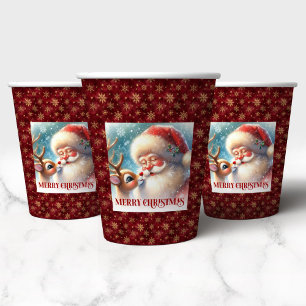 Funny Rudolph Santa Christmas Party Paper Cups