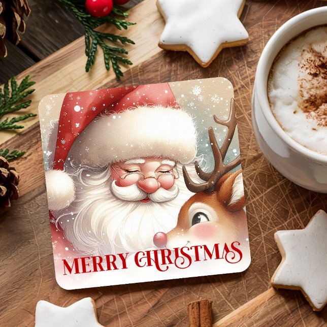 Funny Rudolph Santa Cute Christmas Paper Coaster   (Funny Rudolph Santa Cute Christmas Paper Coaster Art

)