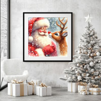 Funny Rudolph Santa Watercolor Christmas Wall Art