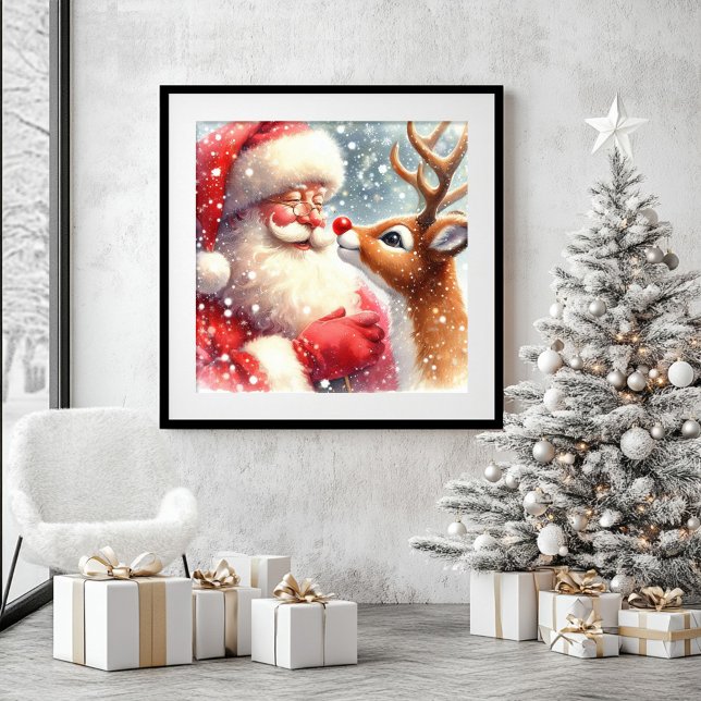 Funny Rudolph Santa Watercolor Christmas Wall Art (Funny Rudolph Santa Watercolor Christmas Wall Art)