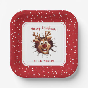 Funny Rudolph The Reindeer Christmas Party Square Paper Plates