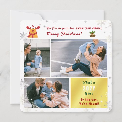 Funny Rudolph Weve Moved 4 Photos Cute Elegant Holiday Card