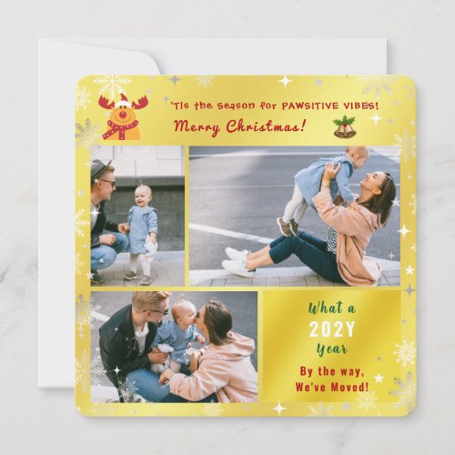 Funny Rudolph Weve Moved 4 Photos Cute Golden Holiday Card