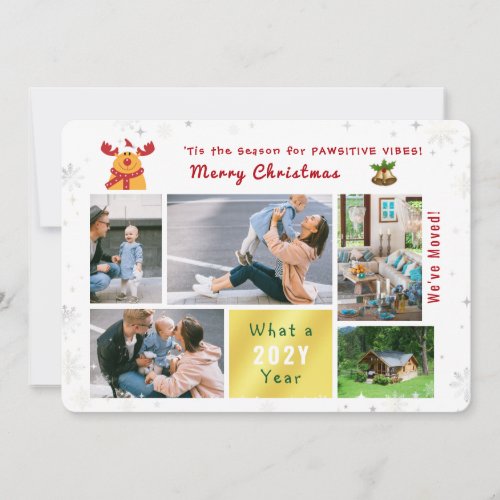 Funny Rudolph Weve Moved 5 Photos Collage Modern Holiday Card